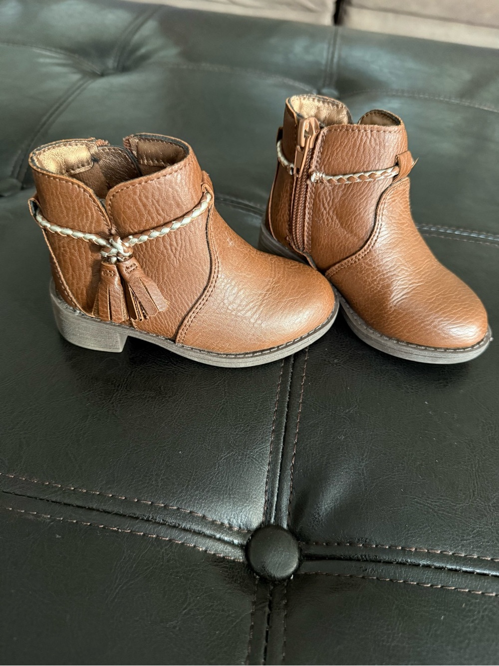 OshKosh B'gosh Toddler Brown Faux-Leather Ankle Boots with Braided Tassel